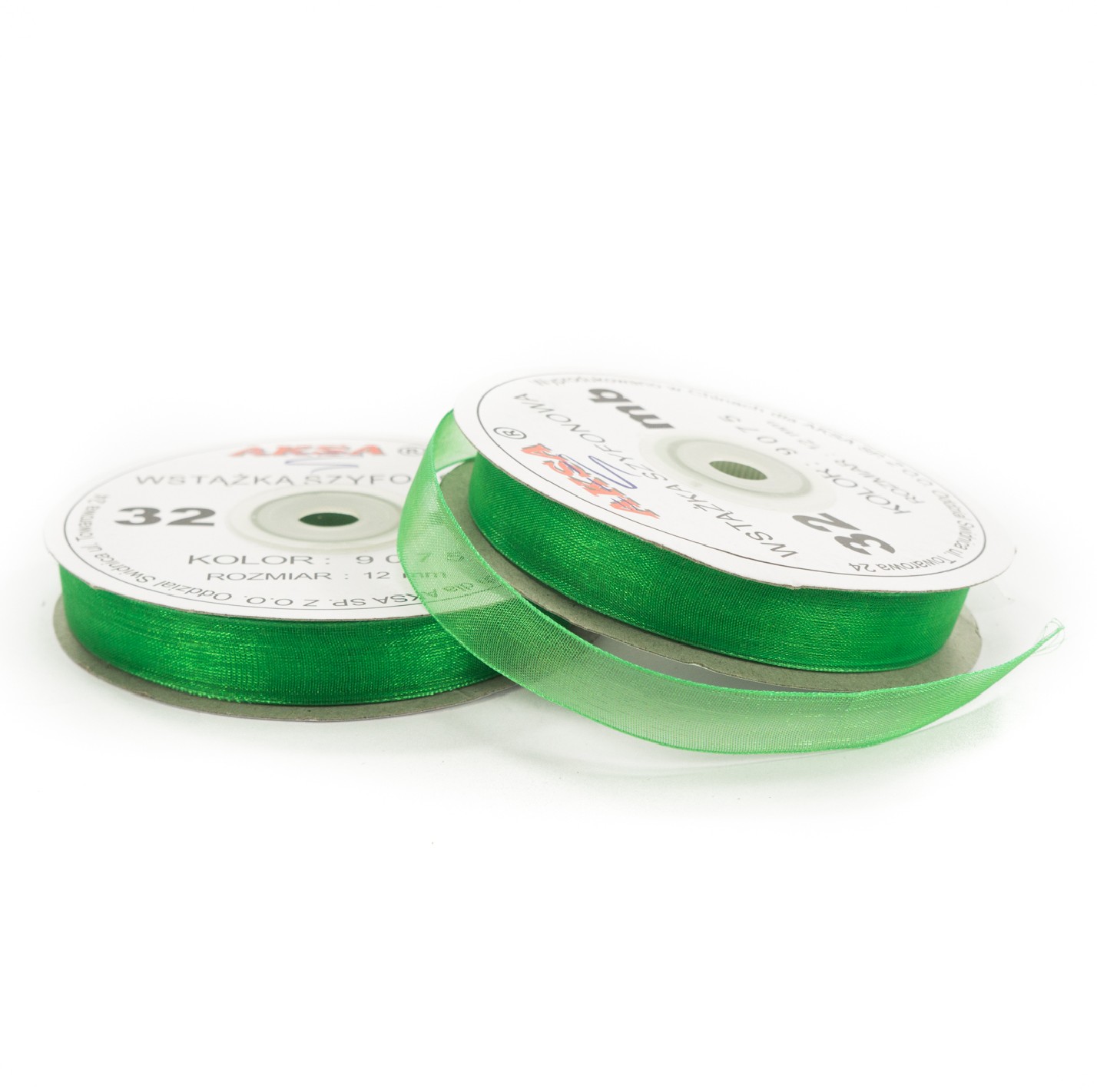 12mm WO9075 Chiffon Organza Ribbon Green 32mb 12mm WO9075 Chiffon Organza Ribbon Green 32mb