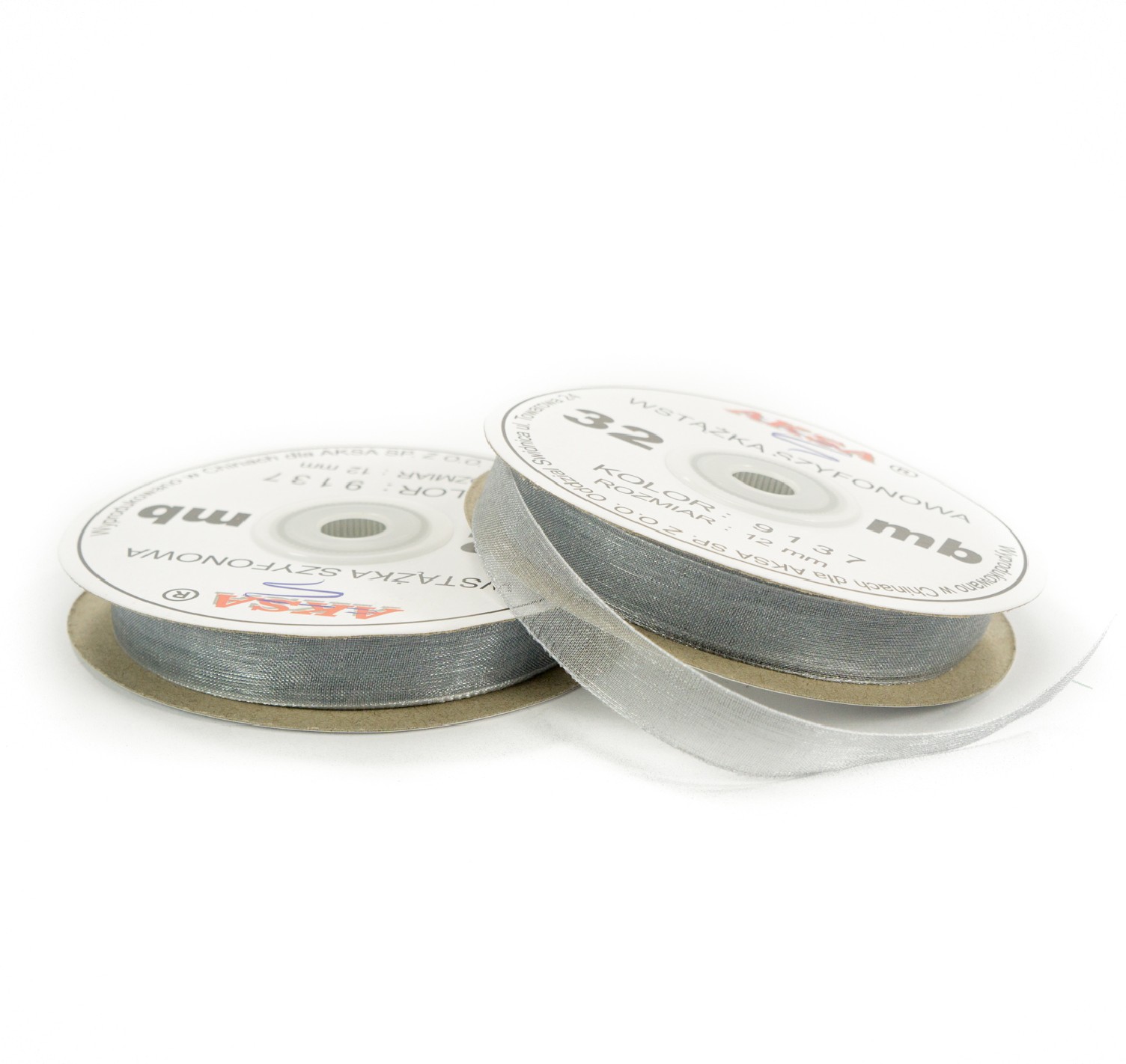 12mm WO9137 Chiffon Organza Ribbon Light Silver 32mb