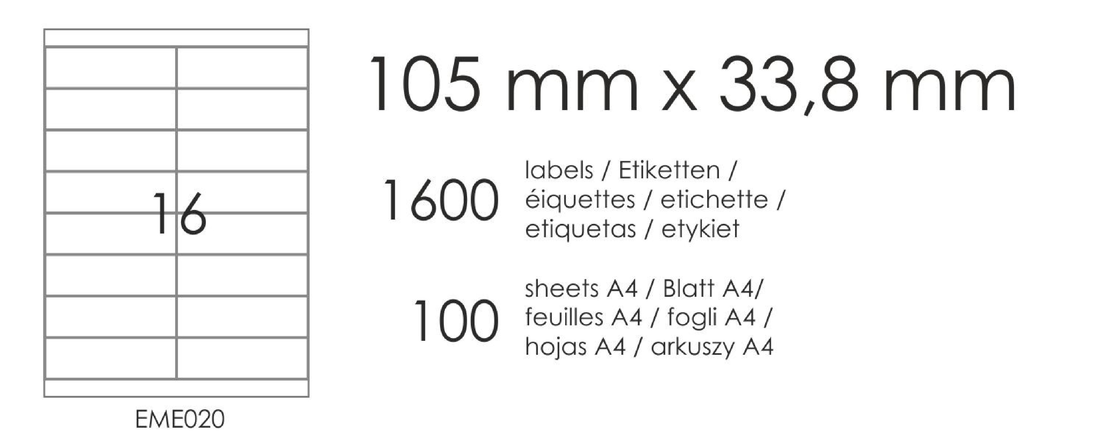 EME20 105x33.8 (16) 100A4 self-adhesive labels EME20 105x33.8 (16) 100A4 self-adhesive labels