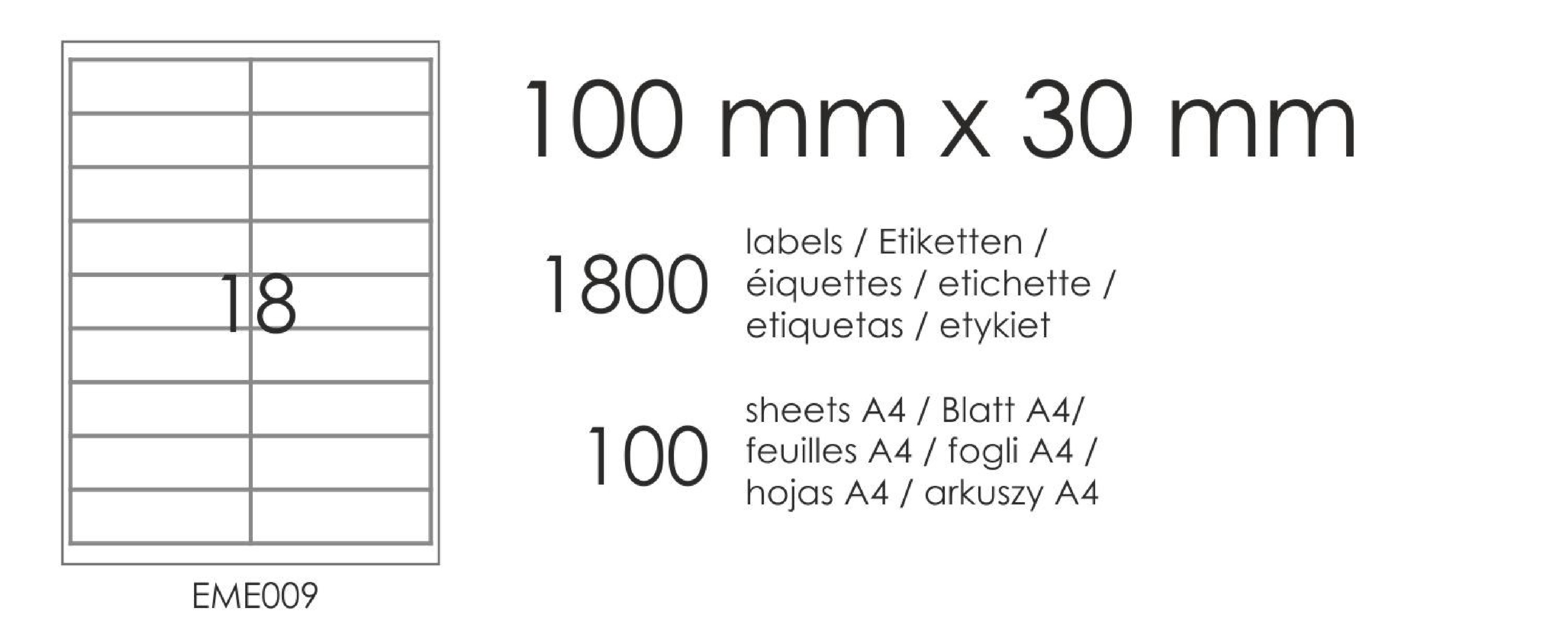 EME9 100x30 (18) 100A4 self-adhesive labels EME9 100x30 (18) 100A4 self-adhesive labels